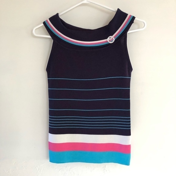 Isola Sleeveless knit sweater colour block. Navy & pink Boat neck Quality fabric - Picture 10 of 10